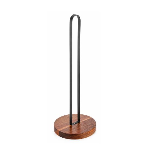 Portarollos de cocina de metal negro y base de madera 15×15×33cm