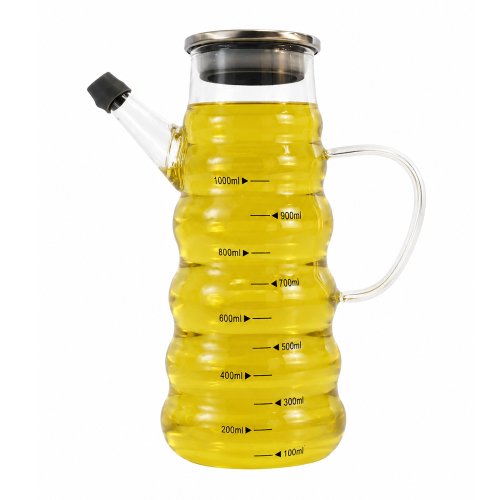 Aceitera de vidrio diseño nube con asa y pico con tapa de metal 900ml 6,8x9,5x20cm