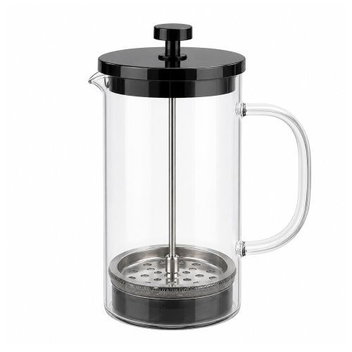 Cafetera de vidrio gris fumé con tapa de metal