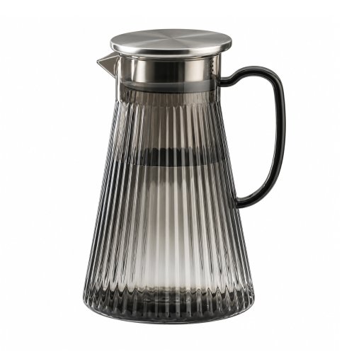Jarra bombé de policarbonato gris con rallas verticales y tapa de metal 1500ml 9,2x13,2x22cm