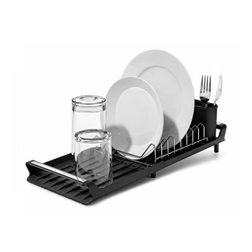 Secaplatos de acero inoxidable con bandeja de polipropileno negro 47,4x20x11cm / 27,9x20x11,5cm