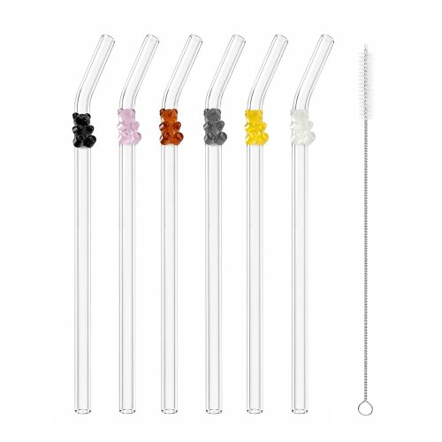 Set x6 sorbetes curvos de vidrio con ositos con cepillo limpiador de alambre
