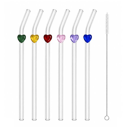 Set x6 sorbetes curvos de vidrio con corazón con cepillo limpiador de alambre