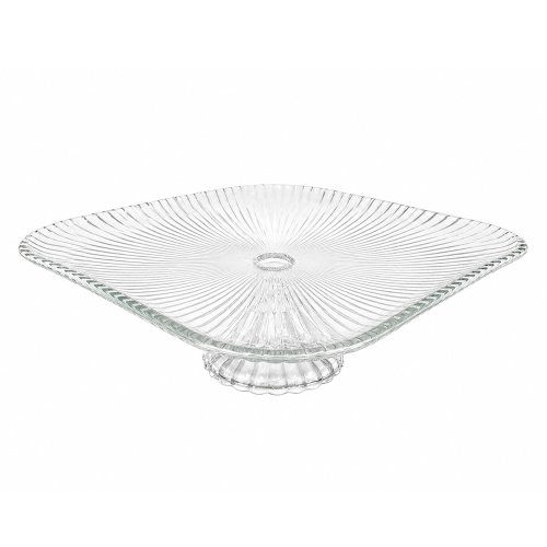 Plato de torta cuadrdao con pie de vidrio rayado 26x26cm