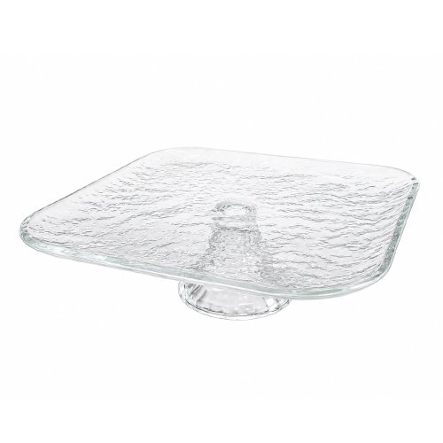 Plato de torta cuadrado con pie de vidrio martellé 26x26cm