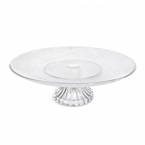 Plato de torta de vidrio rayado satinado con pie 27x10cm