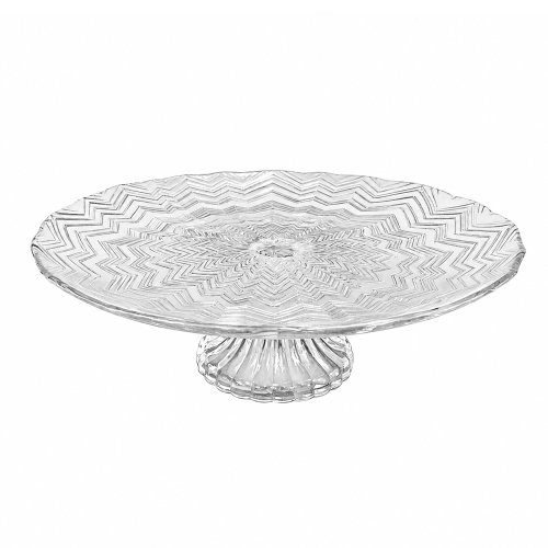Plato de torta de vidrio zig zag con pie 27x10cm