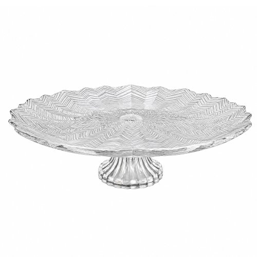 Plato de torta de vidrio zig zag con pie 33x10cm