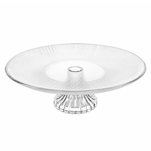 Plato de torta de vidrio rayas finas con pie 33x10cm