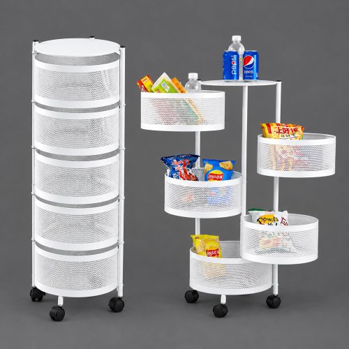 Mueble de 5 canastos de metal blanco con tapa y ruedas 30x90cm