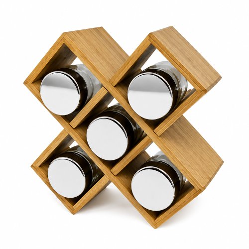 Especiero de bamboo con 5 frascos 18x17,5cm