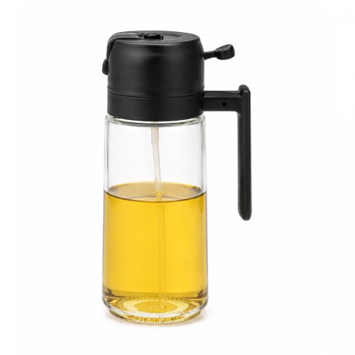 Aceitera de vidrio con atomizador y pico negro 500ml