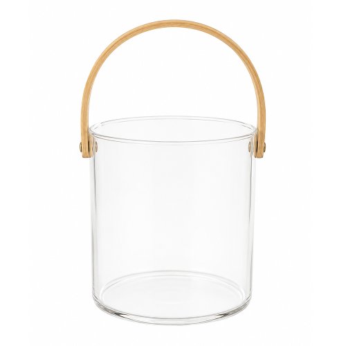 Hielera de vidrio de borosilicato lisa con asa de bamboo 13x21cm