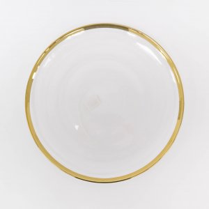 Plato de sitio de vidrio con borde fino dorado 30 cm