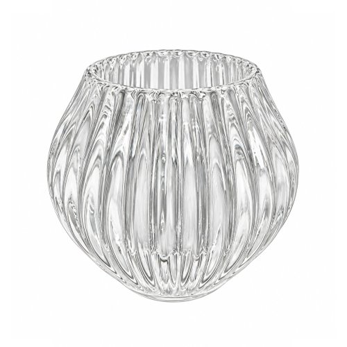 Candelabro de vidrio transparente bombé rayado 7,2x6,8cm