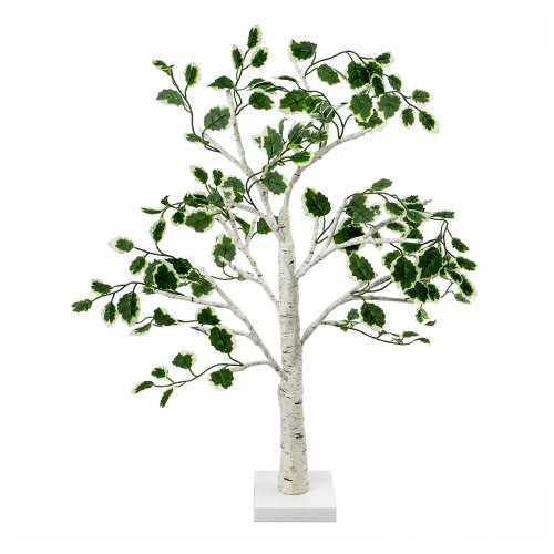 Árbol con luz blanco con hojas disciplinadas 60 cm