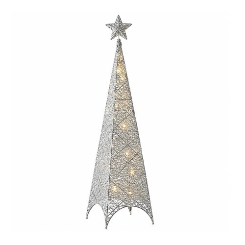 Cono alambre con perlas con luz plateado 150cm con enchufe