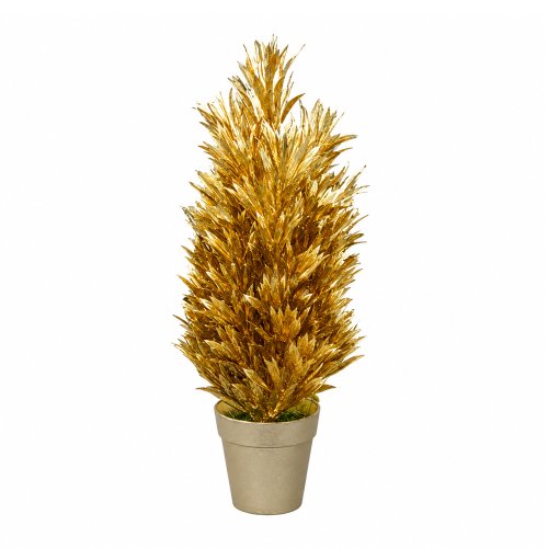 Árbol hojas alargadas en maceta dorado 35cm