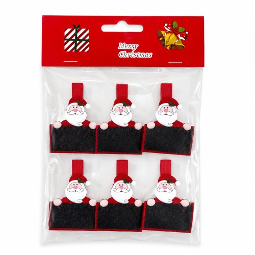 Set x12 blisters de 6 broches papá noel con pizarra 4,5cm madera