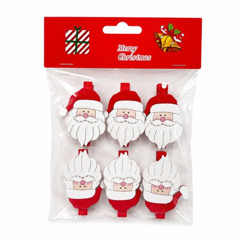 Set x12 blisters de 6 broches cara papá noel 5cm madera