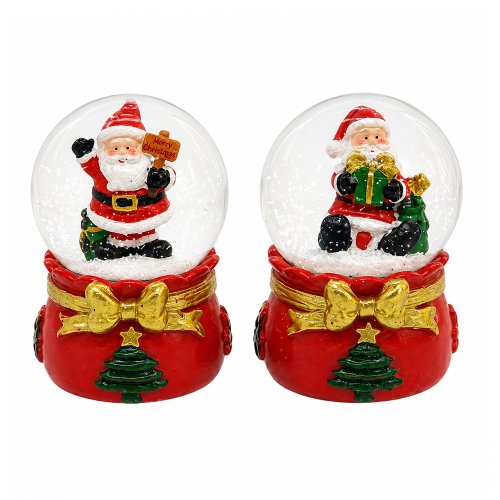Set x12 bolas de nieve Papá Noel surtidos con luz 4x7cm a pila resina