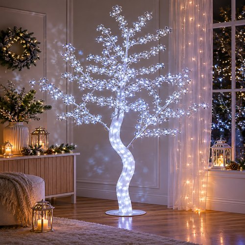 Cerezo blanco con tronco ondulado 150cm 576 luces con enchufe