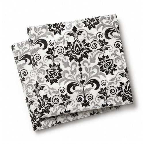Paq. Serv x20 unidades blancas con flor de lis negra 16,5x16,5cm
