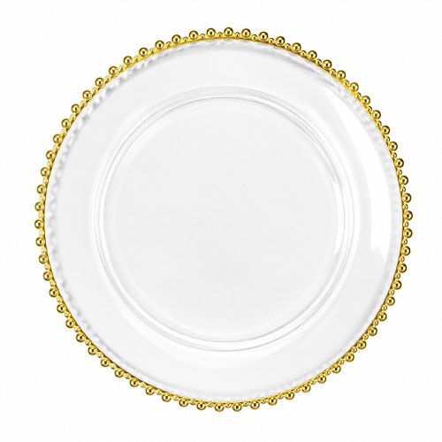 Plato de sitio transparente con borde dorado con esferas 31,5cm polipropileno