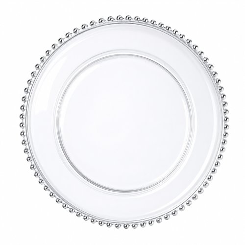 Plato de sitio transparente con borde plateado con esferas 31,5cm polipropileno