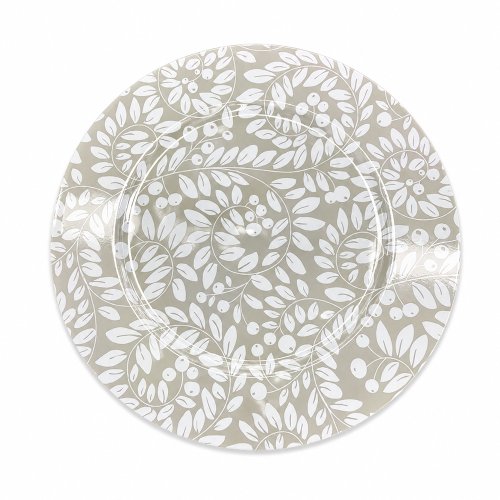 Plato de sitio 33cm gris con hojas y frutos blancos