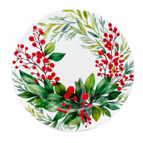 Plato de sitio 33cm beige con hojas verdes y frutos rojos