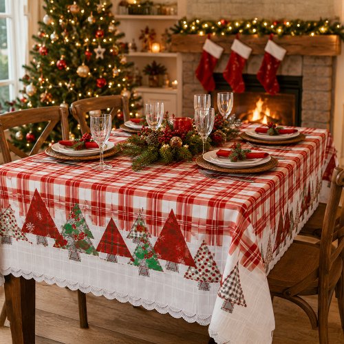 Mantel cuadrillé con pinos