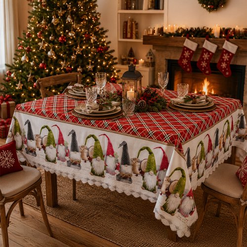 Mantel cuadrillé con gnomos
