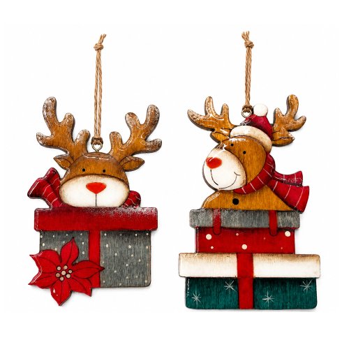 Colgante para árbol reno en regalo esmaltado surtidos 8x13cm