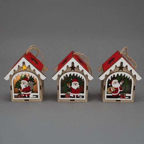 Casita con Papá Noel y luz surtidas 9x7cm
