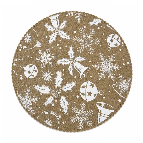 Set x6 individuales de arpillera beige con diseños navideños blancos 38cm
