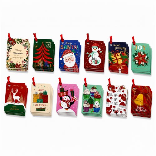 Set x12 blisters de 8 tarjetas navideñas coloridas surtidas 5x8cm