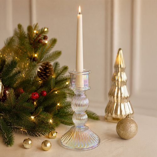 Candelabro de vidrio con bolas perlado