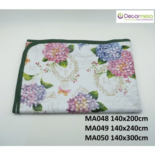 Manteles florales de PVC con hortencias - Ver tamaños disponibles