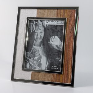 Porta retrato madera tricolor con doble borde metal (Ver medidas disponibles)