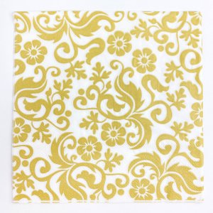 Set x6 servilletas blancas con tramado floreado dorado