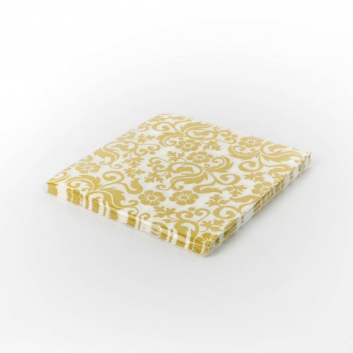 Set x6 servilletas blanca con tramado de flores dorados