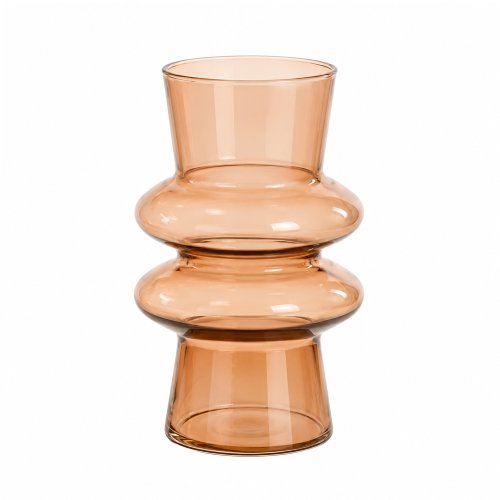 Florero cónico con doble anillo dorado 8x20cm vidrio