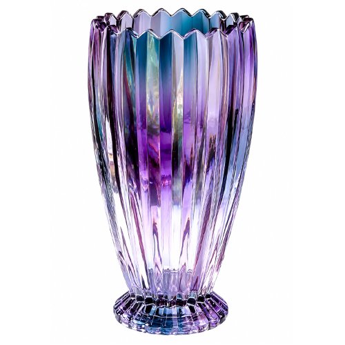 Florero acanalado con borde dentado tornasolado 13,4x28cm vidrio