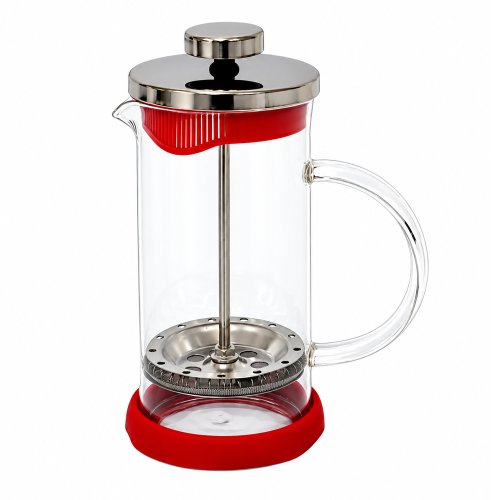 Cafetera de vidrio con base de silicona roja - Ver tamaños disponibles