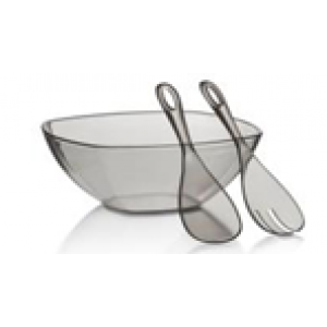 Bowl de acrílico gris con 2 utensillos