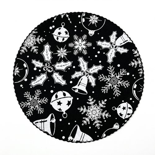 Set x6 individuales de arpillera negros con diseños navideños blancos 38cm